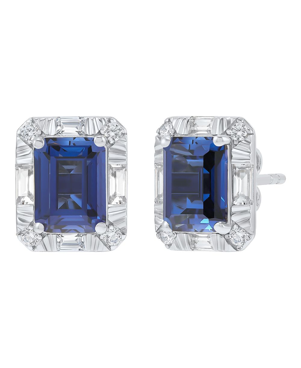 Macy's Sapphire (4 ct. t.w.) & White Sapphire (5/8 ct. t.w.) Stud Earrings in Sterling Silver (Also in Emerald & Ruby)