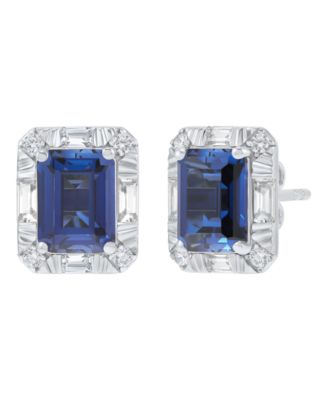 Macy's Sapphire (4 ct. t.w.) & White Sapphire (5/8 ct. t.w.) Stud Earrings in Sterling Silver (Also in Emerald & Ruby)