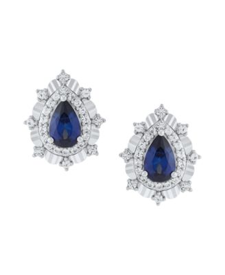 Серьги с выращенным изумрудом (5/8 ct. t.w.) и сапфиром (1/3 ct. t.w.) из стерлингового серебра с позолотой 14k