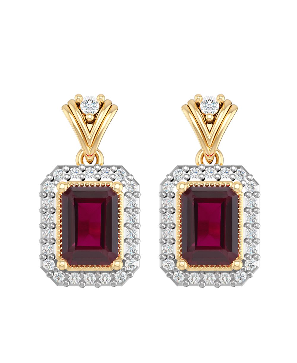 Серьги с выращенным рубином (2-1/2 ct. t.w.) и белым сапфиром (1/2 ct. t.w.) в позолоченном стерлинговом серебре 14k