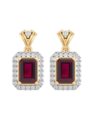 Серьги с выращенным рубином (2-1/2 ct. t.w.) и белым сапфиром (1/2 ct. t.w.) в позолоченном стерлинговом серебре 14k