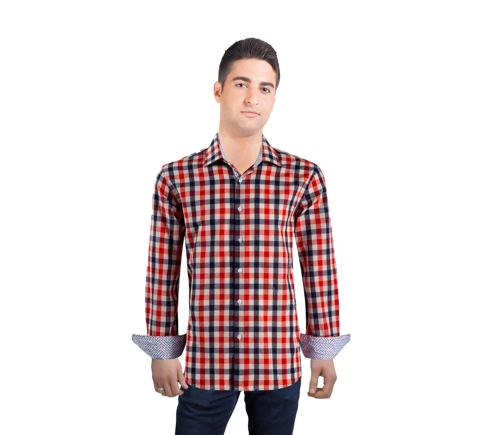 Elie Balleh Men's Slim Fit Gingham Plaid Shirt