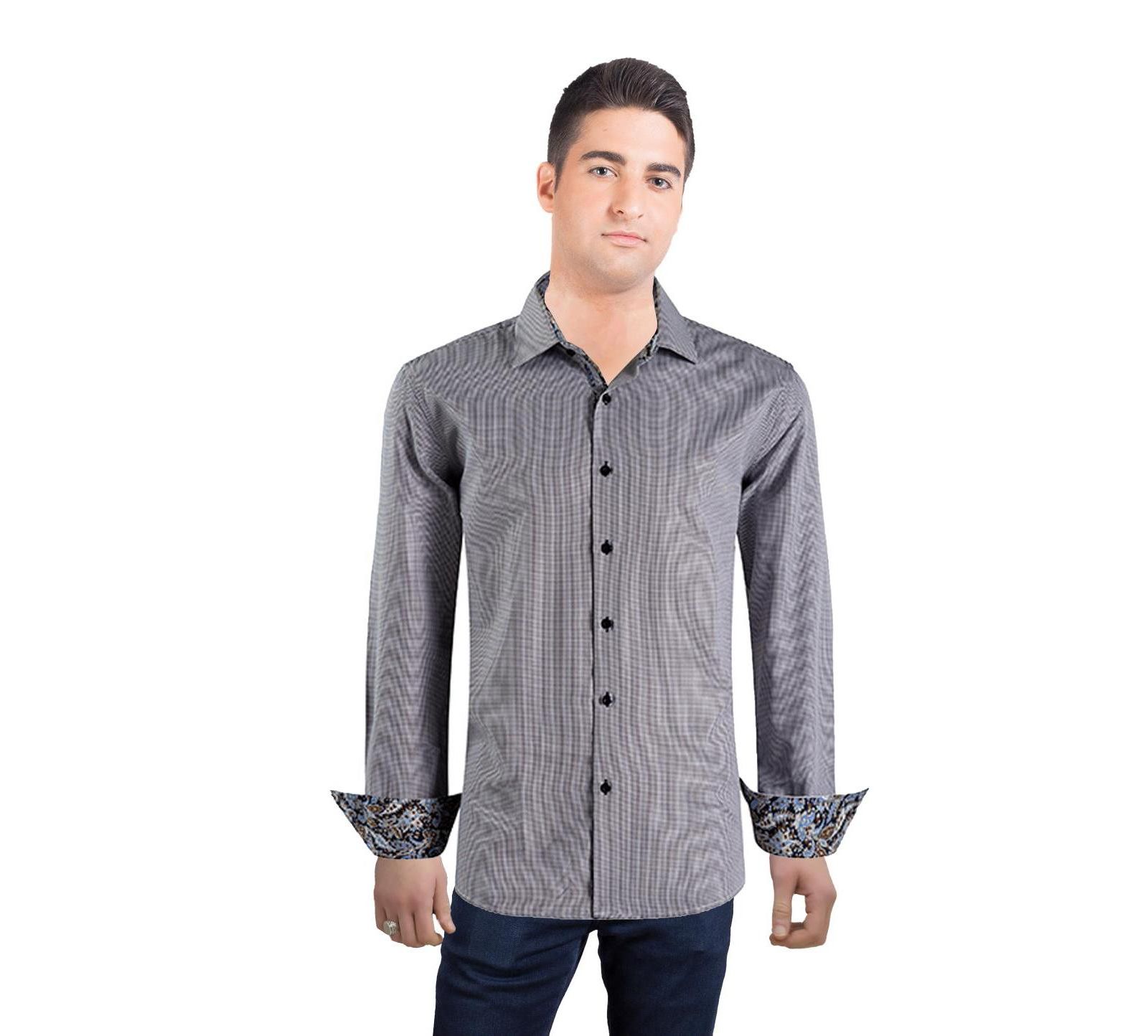 Elie Balleh Мужская классическая рубашка в клетку гусиная лапка Slim Fit