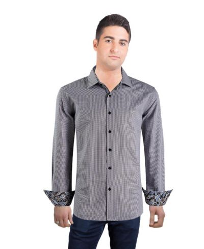 Elie Balleh Мужская классическая рубашка в клетку гусиная лапка Slim Fit