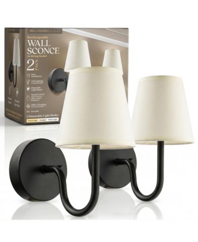 Настенные бра Bell + Howell Set of 2 Modern Fabric Shade Dimmable LED Rechargeable Cordless Touch Control Lights