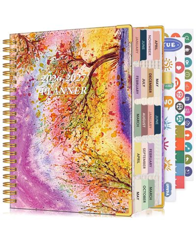 GNUADZ Planner  18 Month Weekly Monthly Daily Spiral Hardcover Agenda Organizer Tabs Calendar Tree 2026-2027