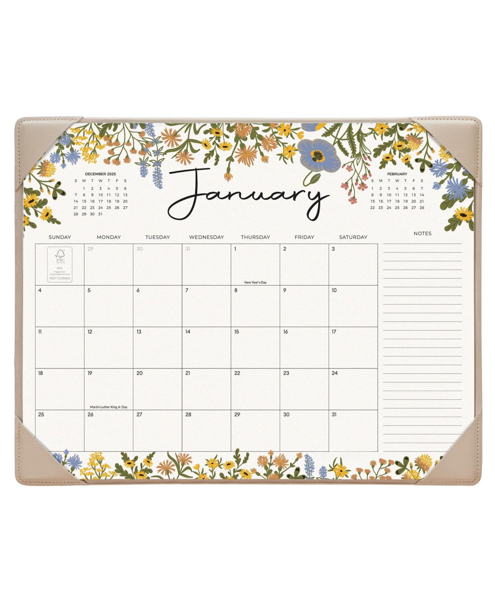 GNUADZ Desk Calendar 2026 Mat Pad Floral Apricot