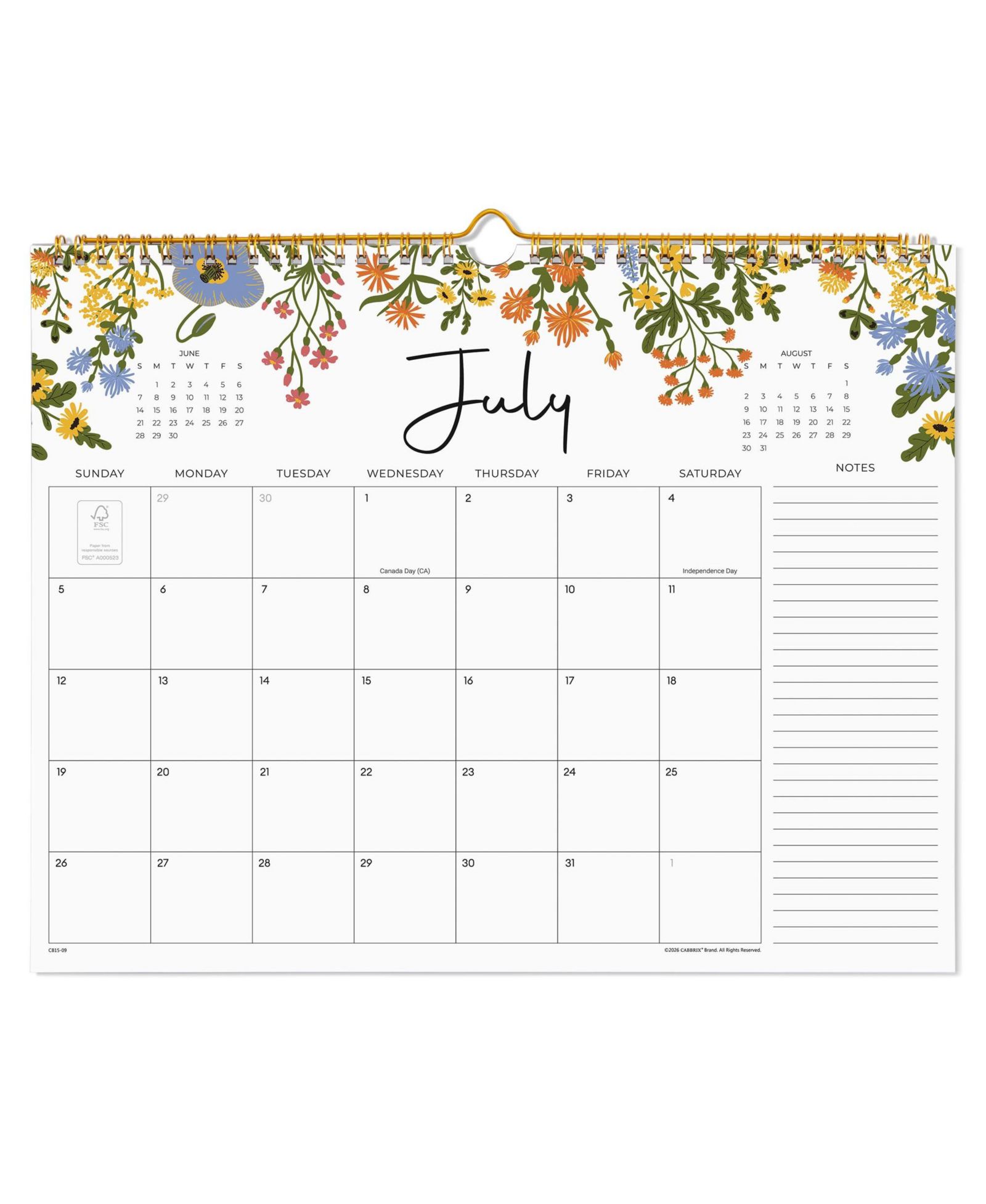 GNUADZ 2026 Wall Calendar 18 Months Floral Twin-wire Binding