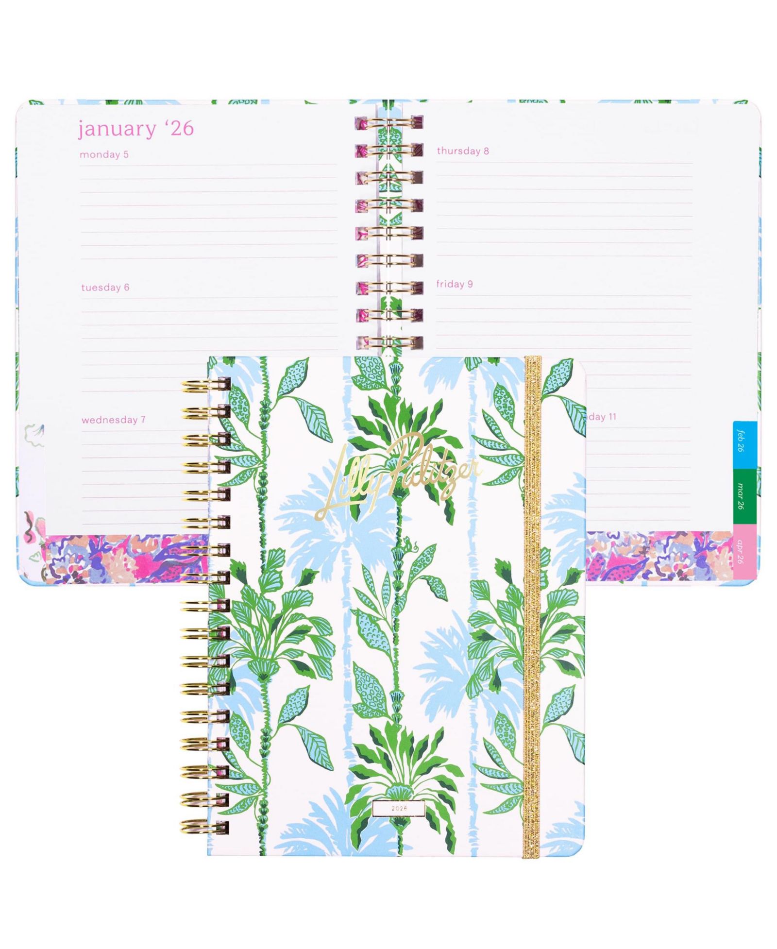 Ежемесячный планер GNUADZ Lilly Pulitzer 2026 Spiral Agenda Stickers Pockets Swayin Breeze