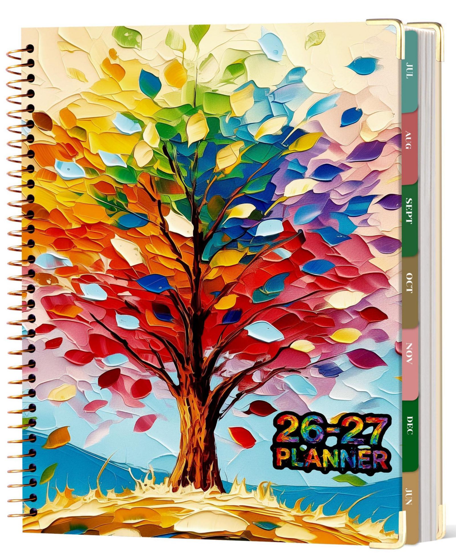 GNUADZ Planner  18 Month Weekly Monthly Calendar Tabs Hardcover Spiral Colorful Art Tree Agenda Teacher Work School 2026-2027