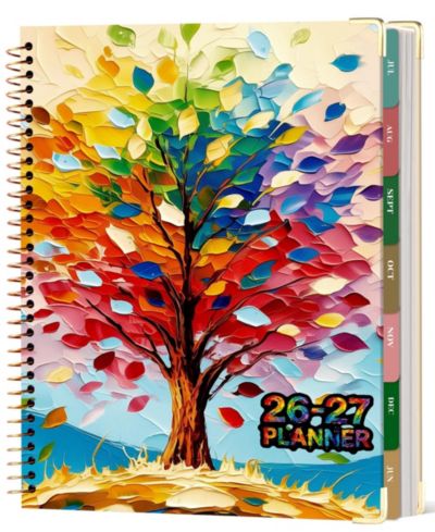 GNUADZ Planner  18 Month Weekly Monthly Calendar Tabs Hardcover Spiral Colorful Art Tree Agenda Teacher Work School 2026-2027