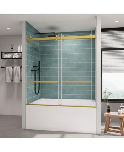 Безрамковые двери для душевой кабины Lovmor, 56-60 W x 60 H, раздвижные, закаленное стекло 5/16"(8mm), матовый золотой