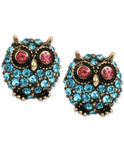 Серьги-гвоздики Betsey Johnson Gold-Tone Blue Pavé Owl Stud