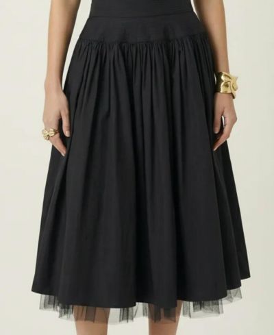Modenaire Women's High Waist Gathered Tulle Hem Midi Skirt