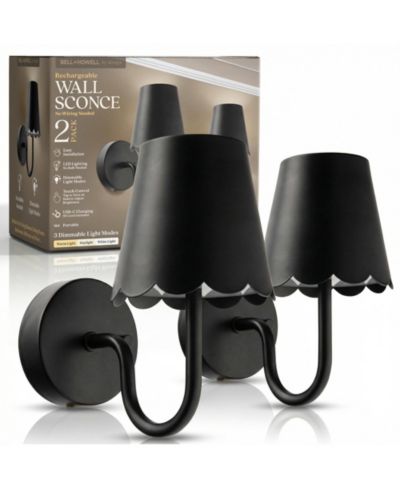 Набор из 2 металлических настенных светильников Bell + Howell Scallop Shade Dimmable LED Rechargeable Cordless Touch Control