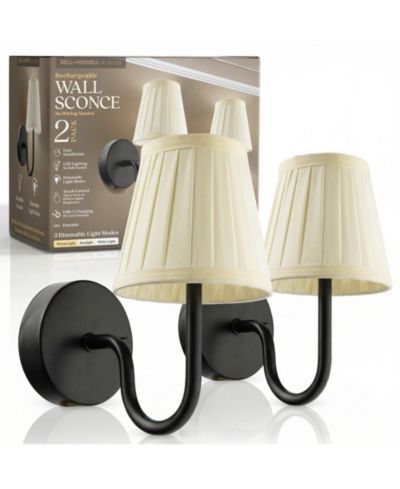 Bell + Howell Set of 2 Folded Pleat Shade Dimmable LED Rechargeable Cordless Touch Control Lights Wall Sconces настенные светильники Bell + Howell