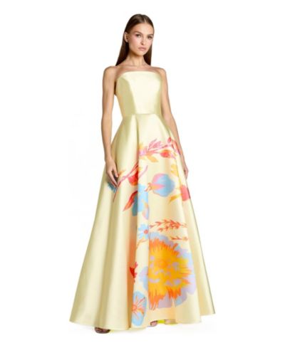Mac Duggal Women's Strapless Floral Printed Mikado Ball Gown