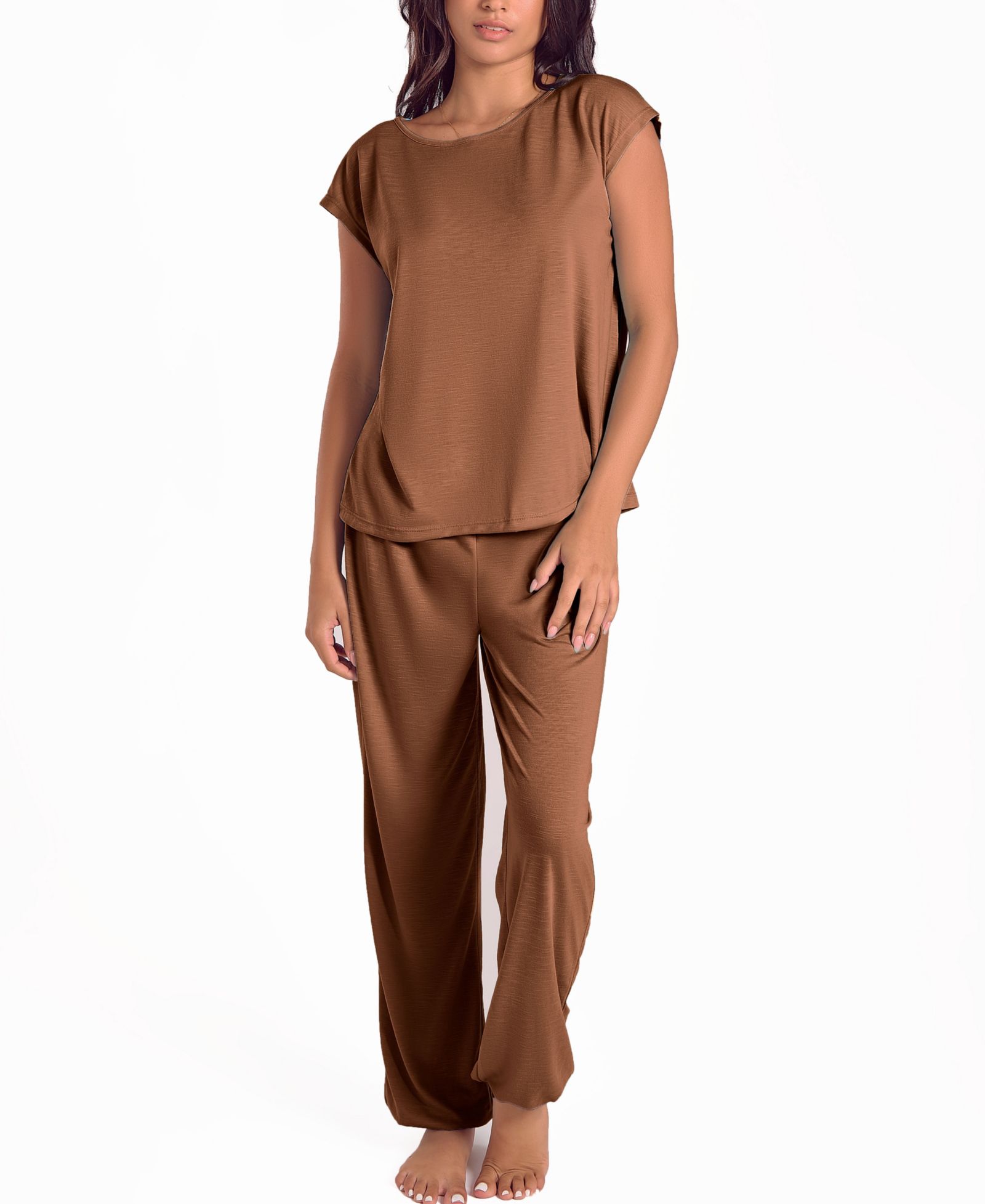 iCollection Plus Size Soft Breathable Pajama Set with Cap-Sleeve Top and Jog Pants