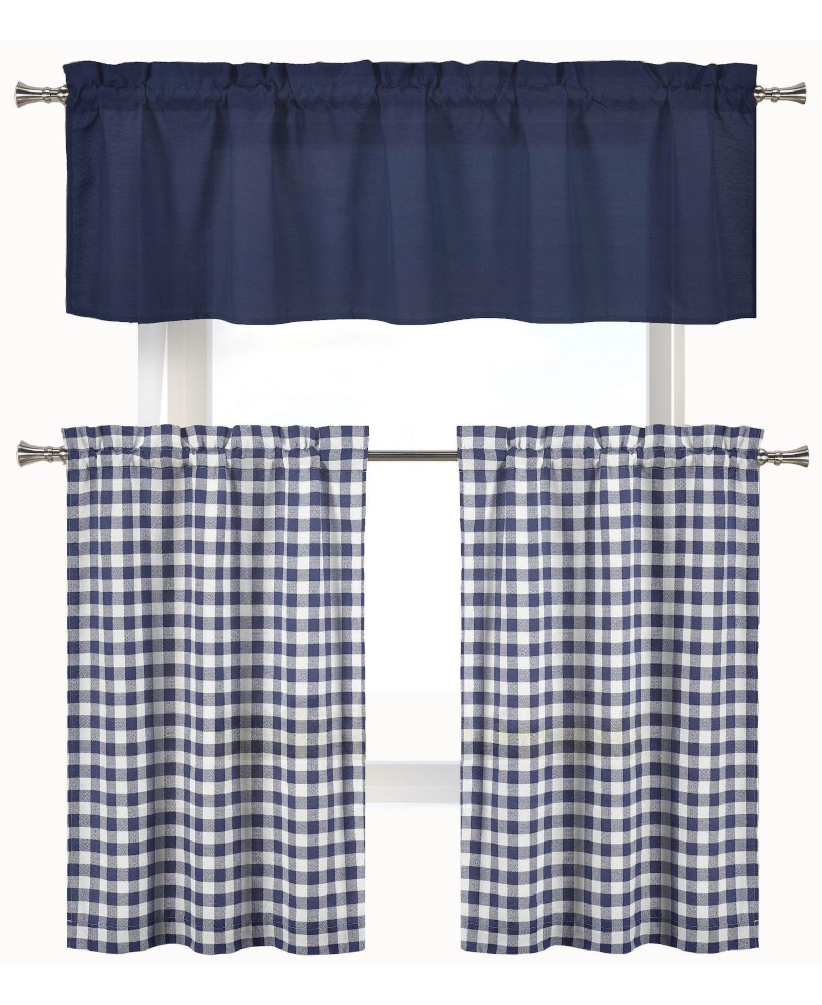 Kate Aurora Classic Farmhouse 3 Piece  Buffalo Check Kitchen Curtain Tier and Valance Set