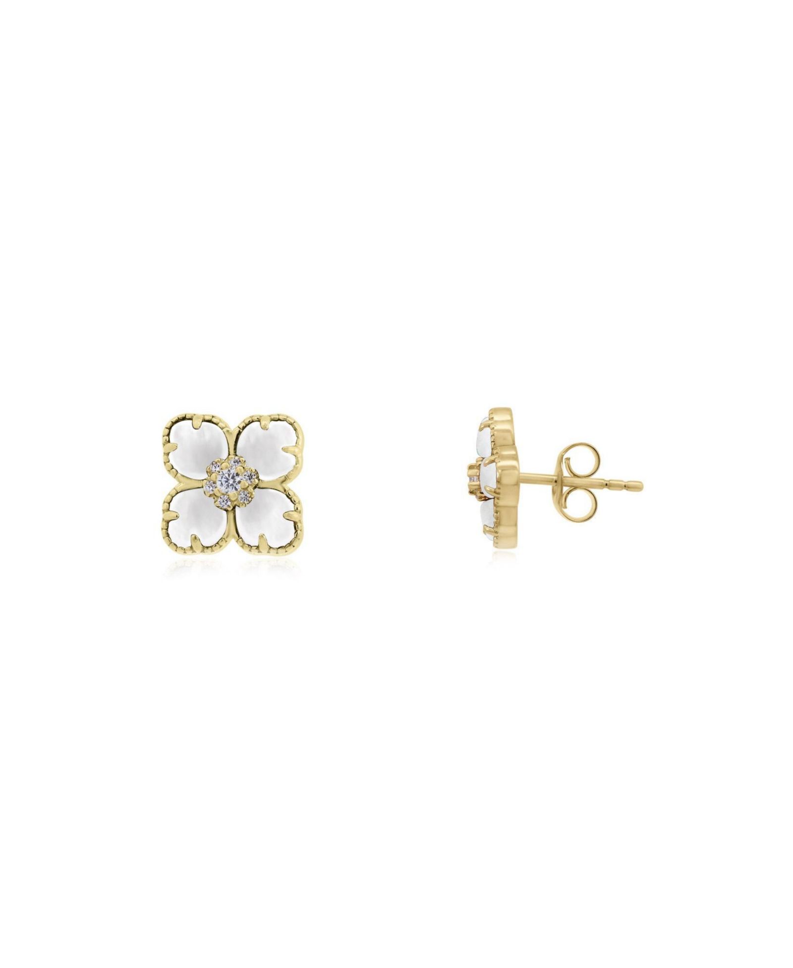 Серьги-гвоздики The Lovery Mother of Pearl CZ Flower из Sterling Silver с покрытием 14K Gold