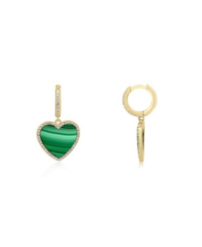 Серьги-подвески The Lovery Large Malachite CZ Halo Heart, позолоченное стерлинговое серебро 14K