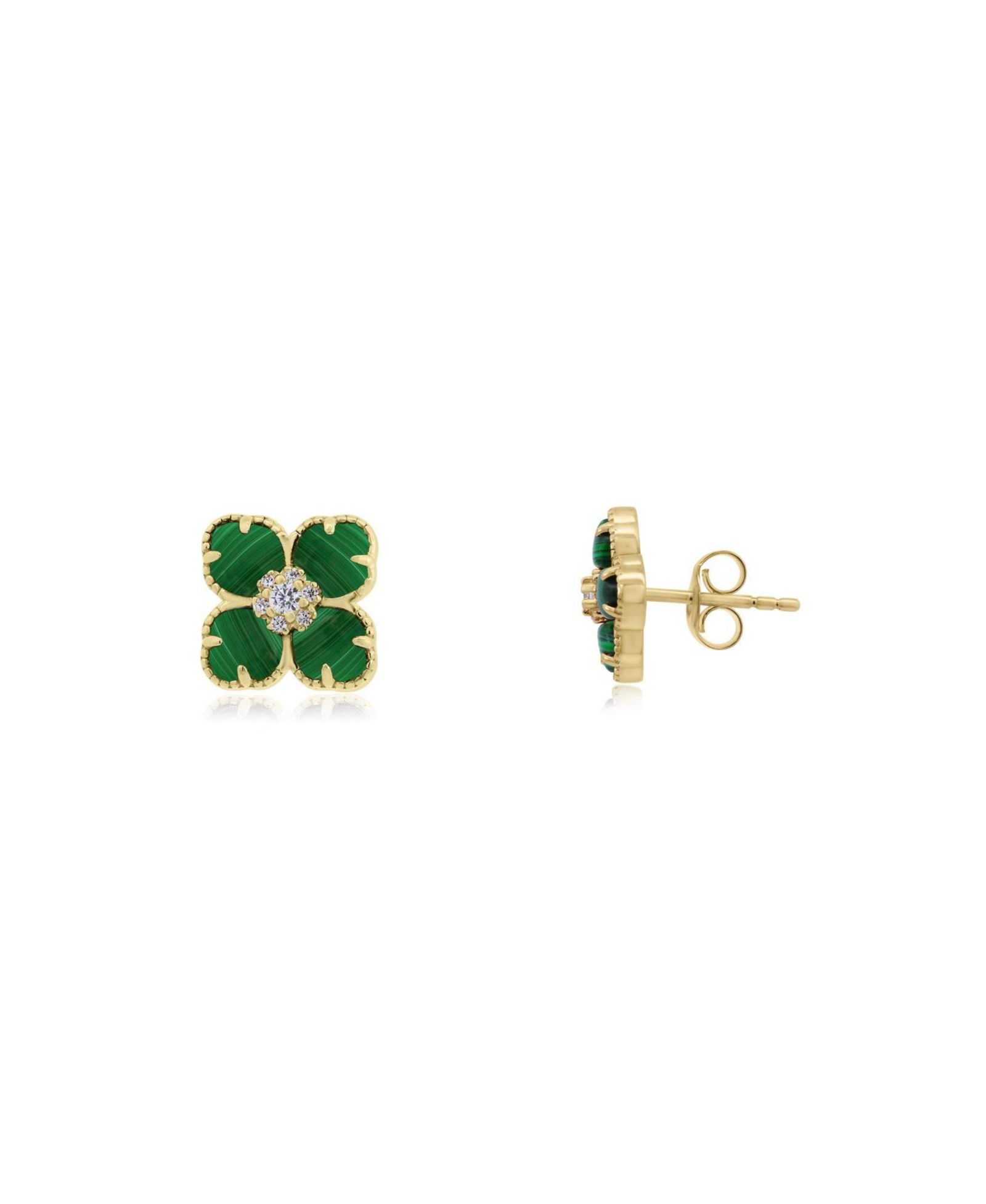 Серьги-гвоздики The Lovery Malachite CZ Flower 14K Gold-Plated Sterling Silver