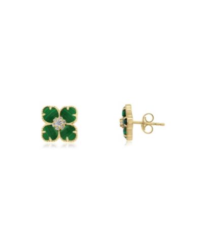 Серьги-гвоздики The Lovery Malachite CZ Flower 14K Gold-Plated Sterling Silver