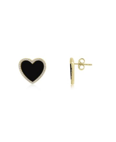 Серьги-гвоздики The Lovery Large Onyx CZ Halo Heart, позолоченное серебро 14K Gold-Plated