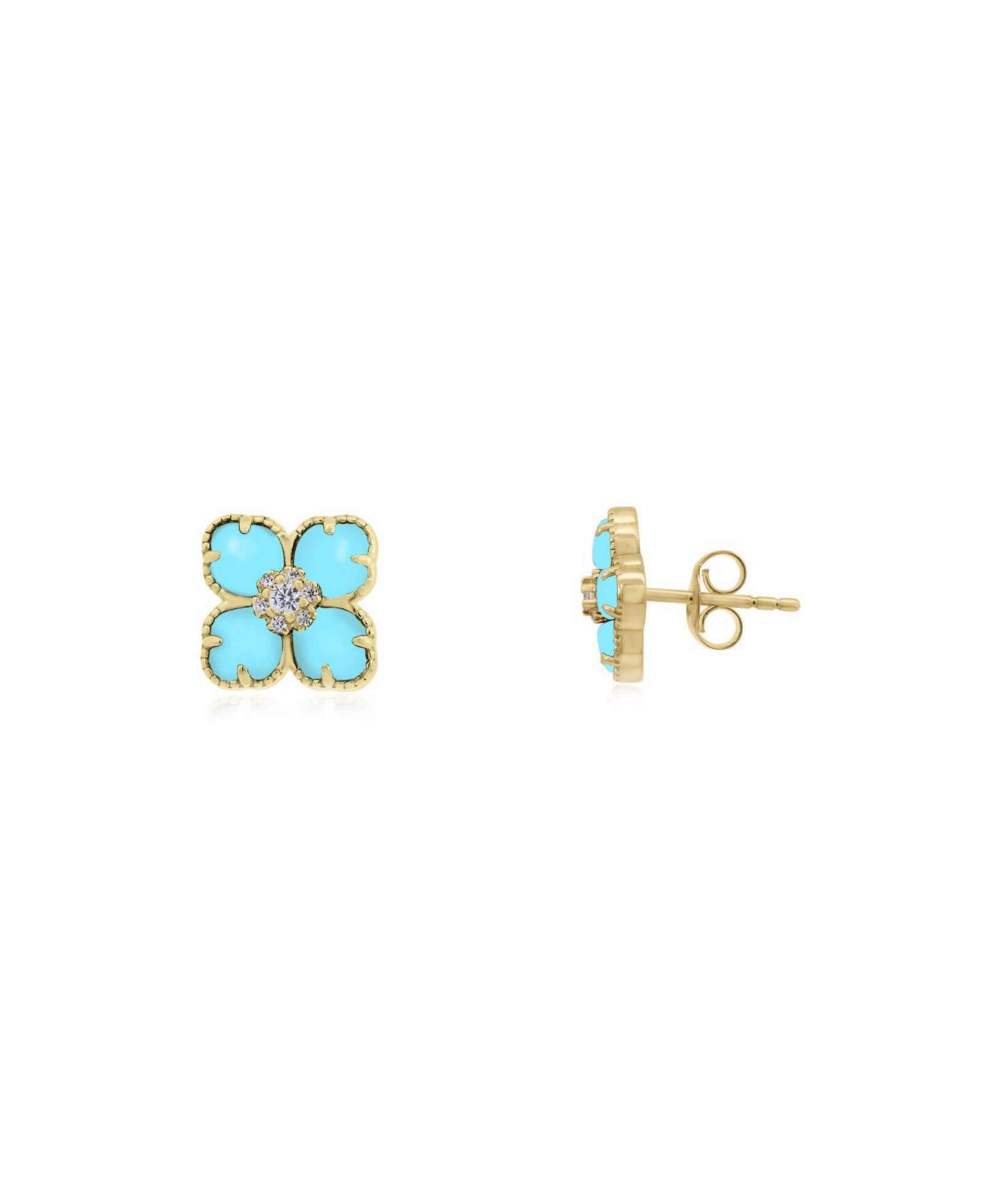 The Lovery Turquoise CZ Flower Stud Earrings 14K Gold-Plated Sterling Silver