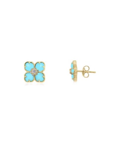 The Lovery Серьги-гвоздики The Lovery Turquoise CZ Flower 14K Gold-Plated Sterling Silver