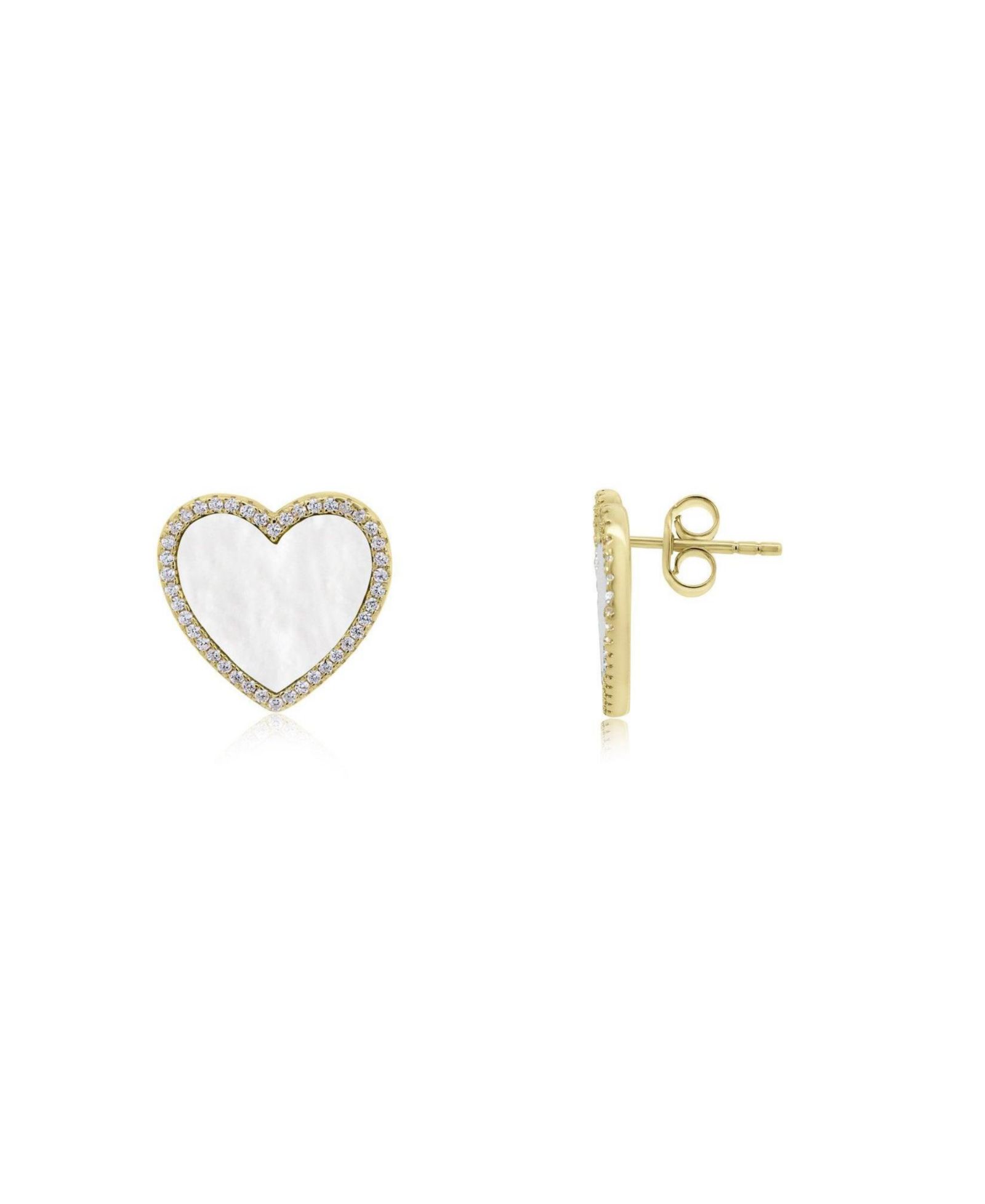 The Lovery серьги-гвоздики с перламутром CZ Halo Heart, 14K Gold-Plated Sterling Silver