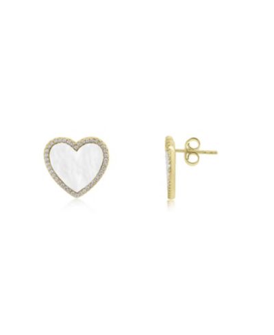 The Lovery серьги-гвоздики с перламутром CZ Halo Heart, 14K Gold-Plated Sterling Silver