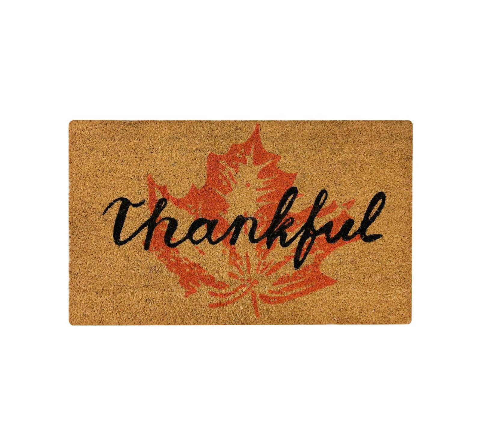 Kate Aurora Fall Harvest Thankful Leaf Bristled Outdoor Welcome Mat