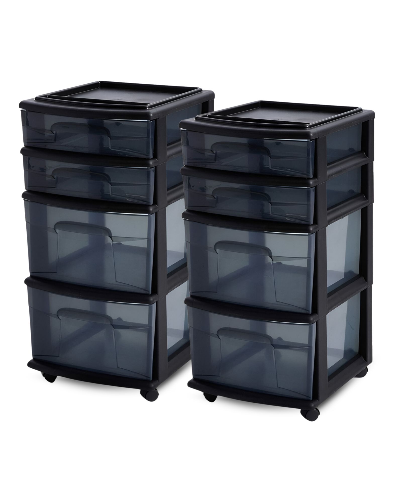 Homz Tall Solid Plastic 4 Drawer Medium Storage Cart with Wheels