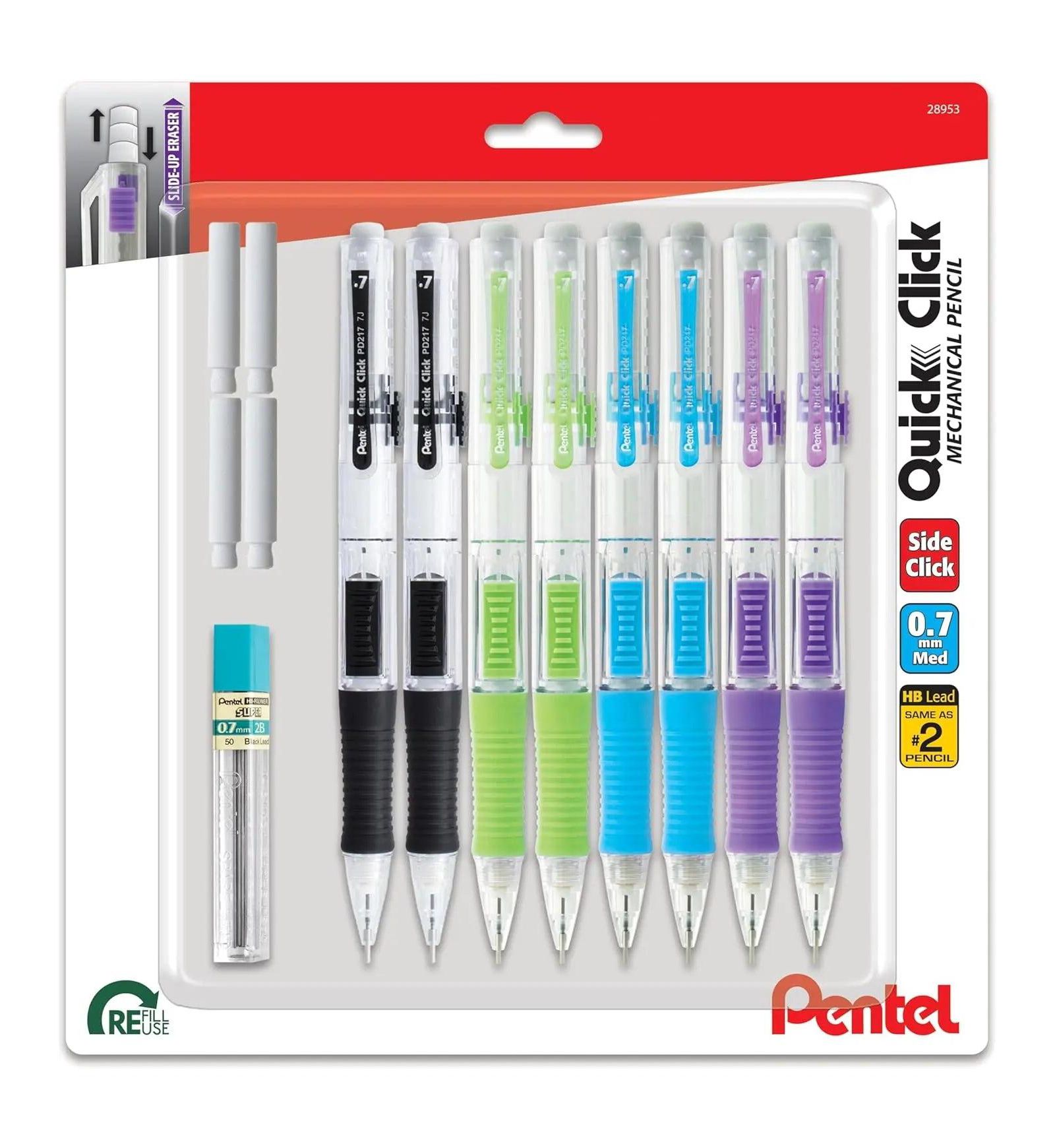 Pentel Quick Click Mechanical Pencil, 0.7mm, Plus Lead and Eraser, 8-pack