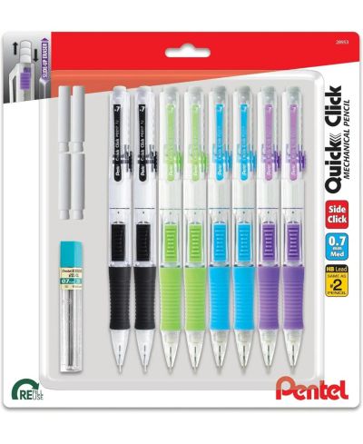 Механический карандаш Pentel Quick Click, 0.7mm, с грифелем и ластиком, 8 шт.