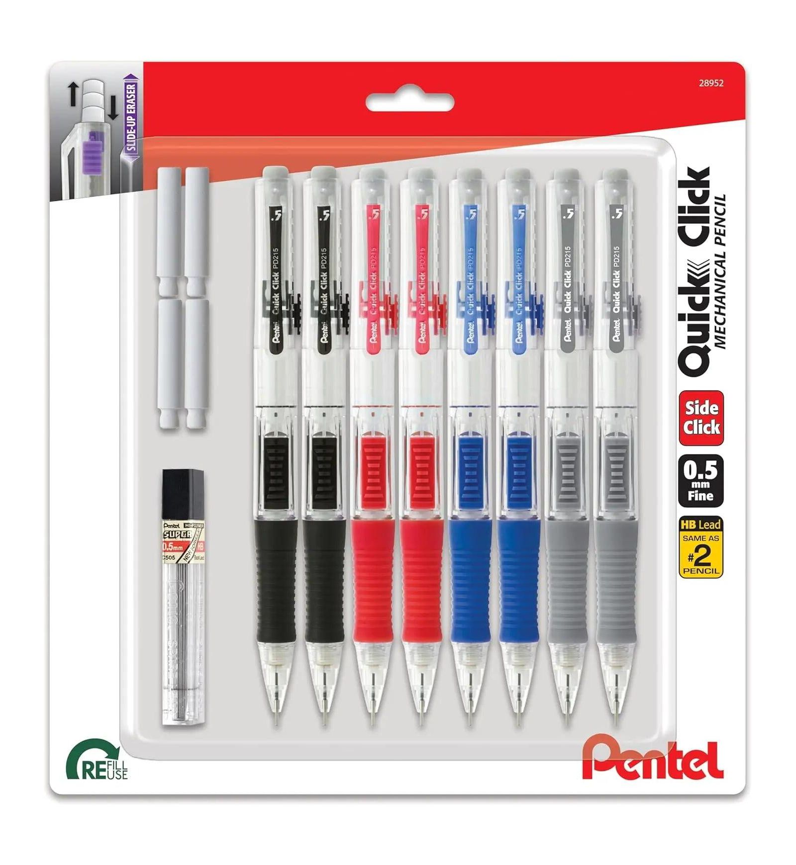 Механический карандаш Pentel Quick Click 0.5mm с грифелем и ластиком, 8 шт