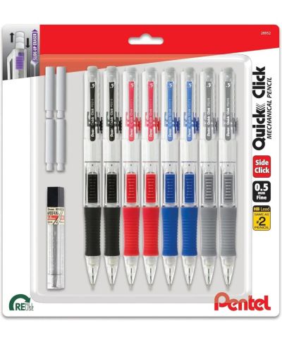 Механический карандаш Pentel Quick Click 0.5mm с грифелем и ластиком, 8 шт