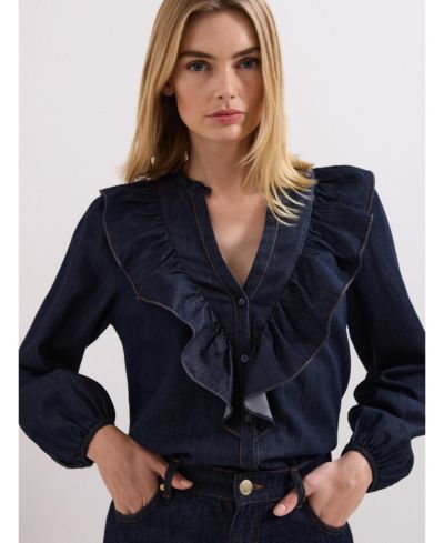 Женская блузка Phase Eight Alexia Denim Ruffle V-Neck