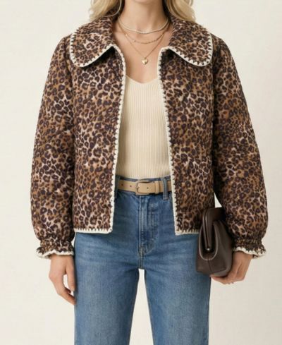 Modenaire Women's Leopard Print Quilted Jacket