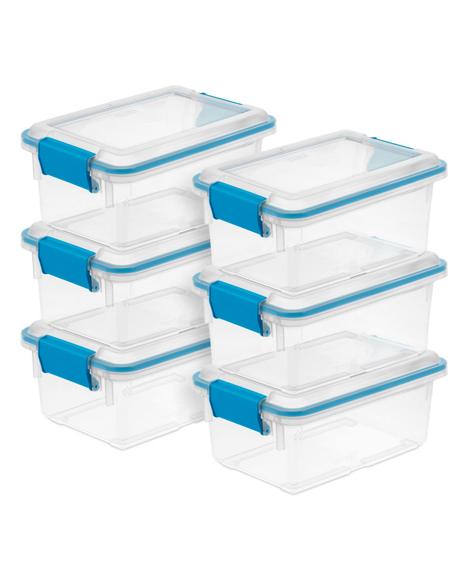 Sterilite 7.5 Quart Gasket Box, Stackable Storage Bin with Latching Lid, 6 Pack