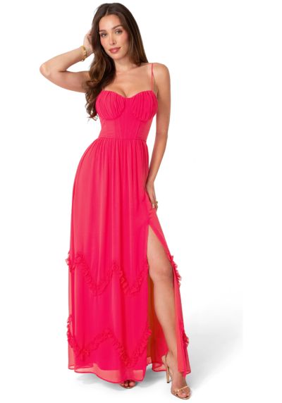Bebe Women's Soft Ruffle Corset Maxi Dress