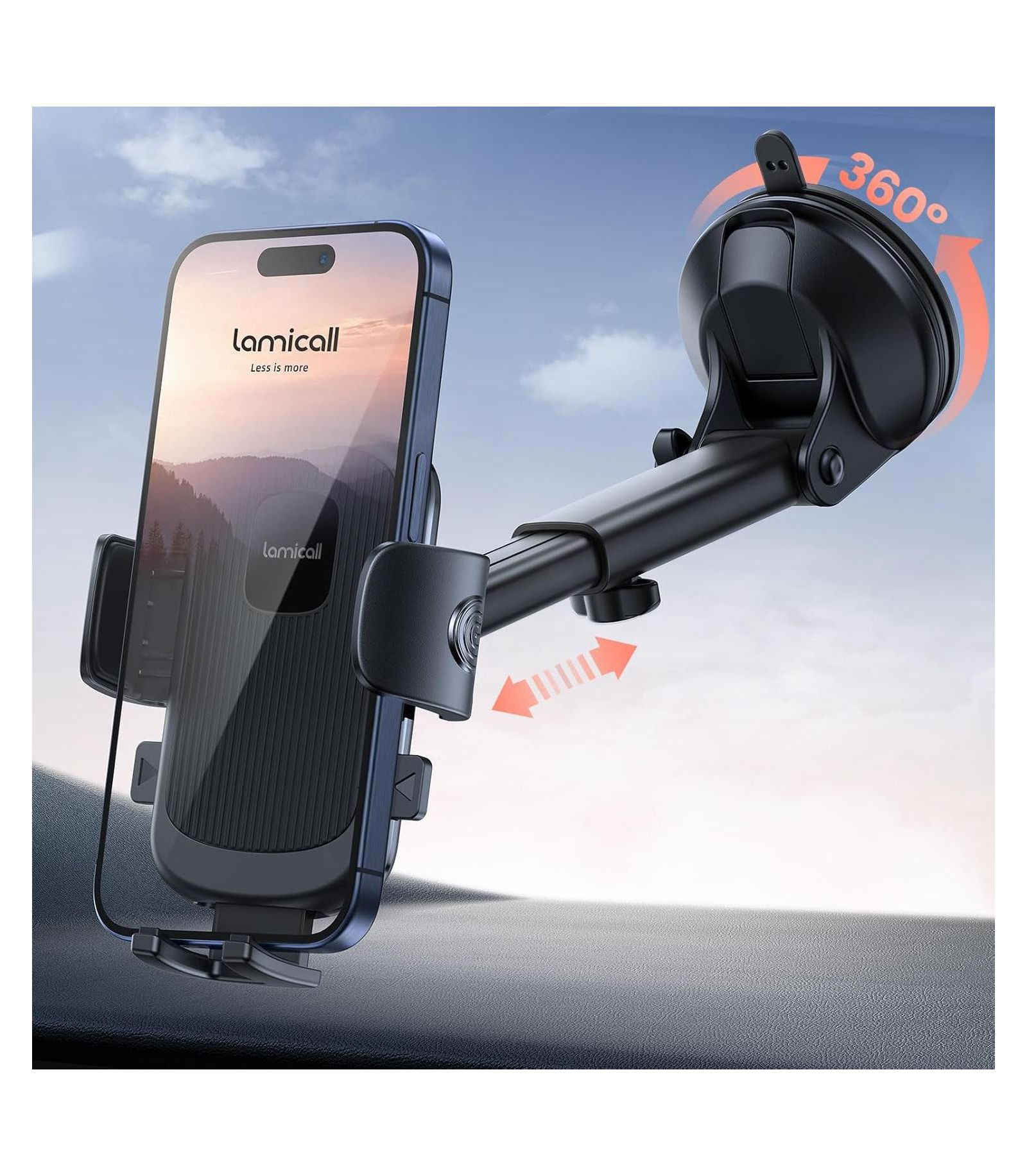 Lamicall STCD07 360-Degree Rotation Suction Cup Car Phone Mount for Smartphones (4.7-6.8")