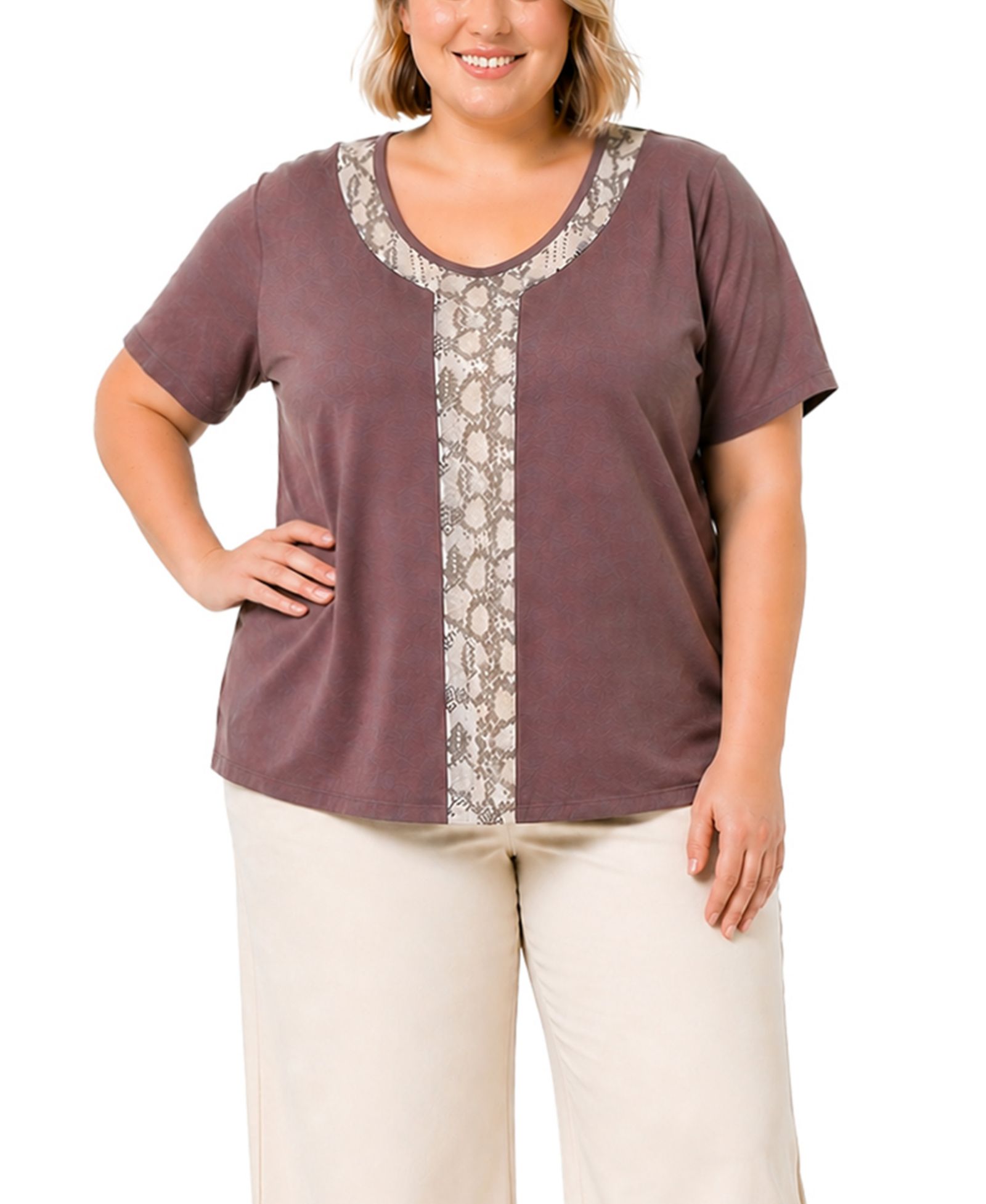 Топ COIN 1804 Plus Size Python Mesh Inset V-Neck