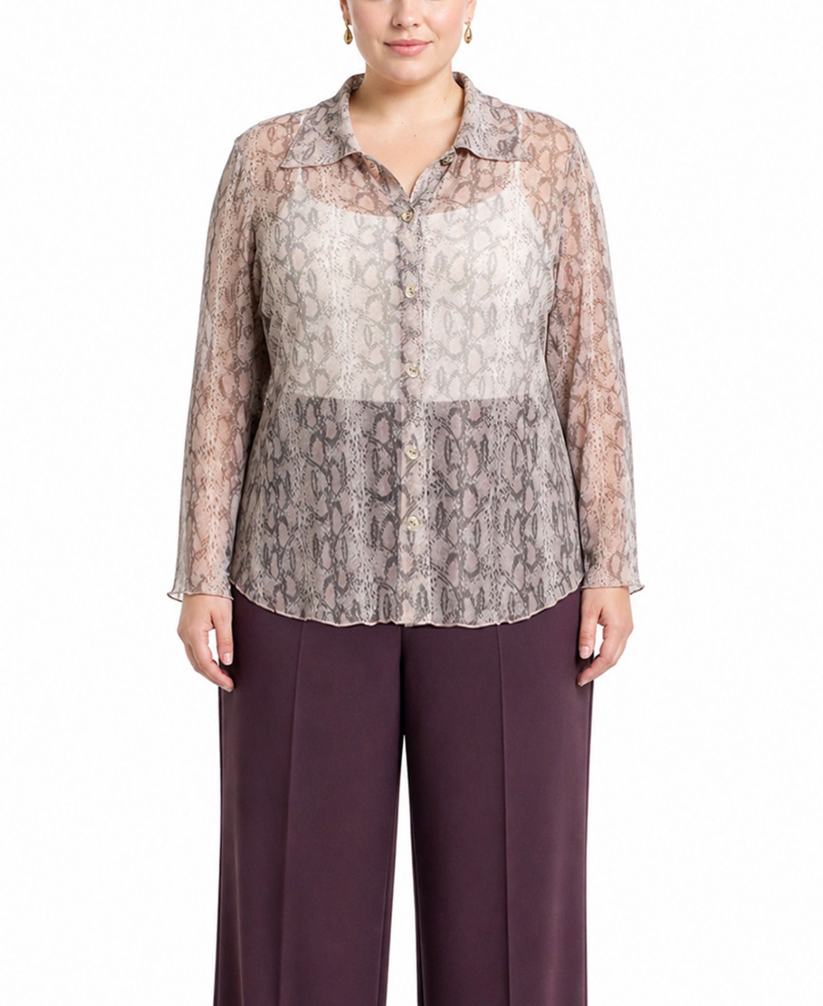 Рубашка COIN 1804 Plus Size Python Mesh Button-Front