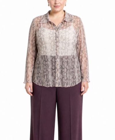 Рубашка COIN 1804 Plus Size Python Mesh Button-Front