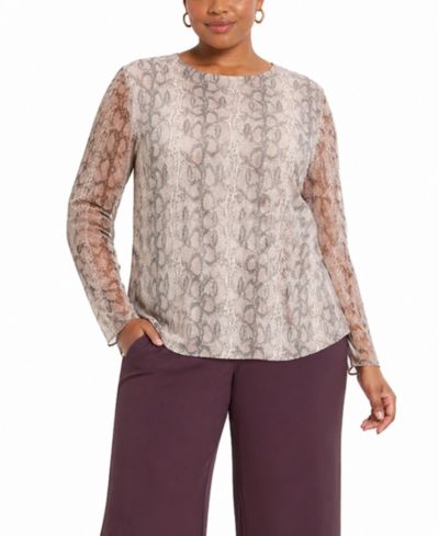 Топ COIN 1804 Plus Size Python Mesh Long-Sleeve