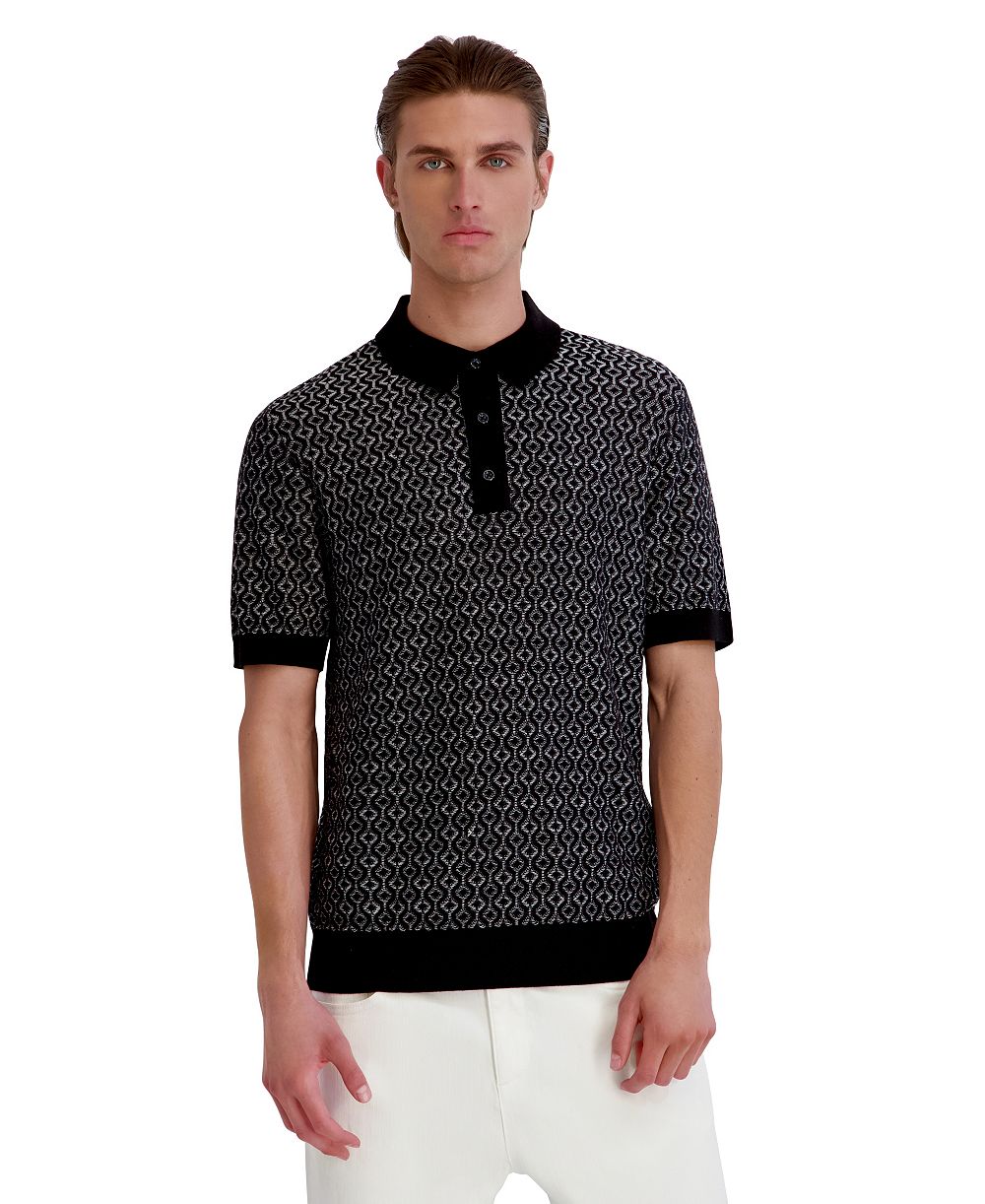 KARL LAGERFELD PARIS Men's Geometric 3-Button Placket Polo Shirt