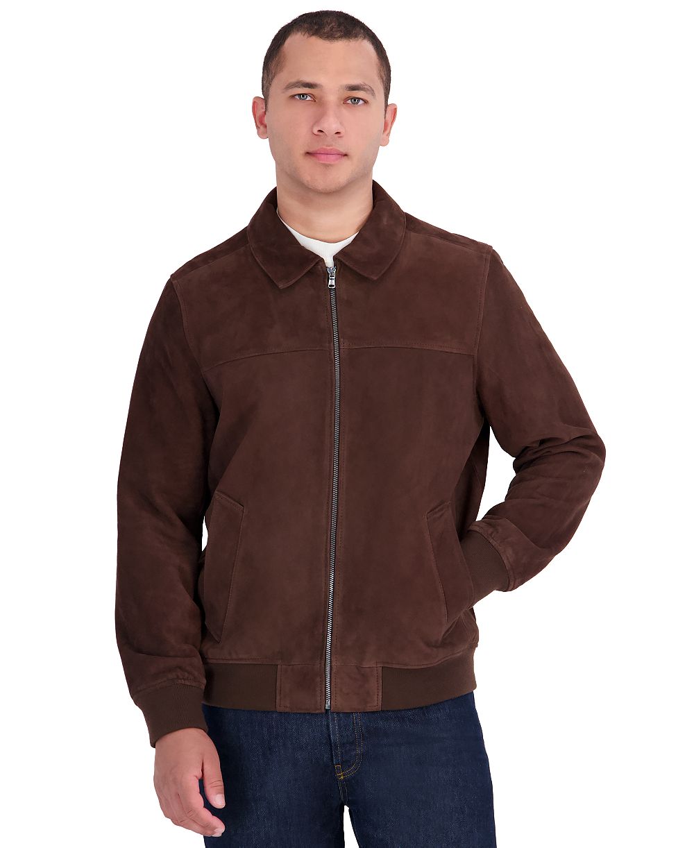 Michael Kors Men's Genuine Suede Shirt-Collar Bomber Jacket