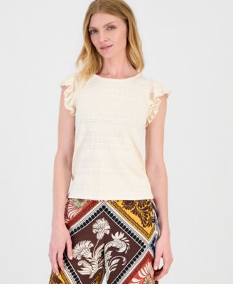 T Tahari Women's Flutter-Sleeve Pointelle-Knit Top